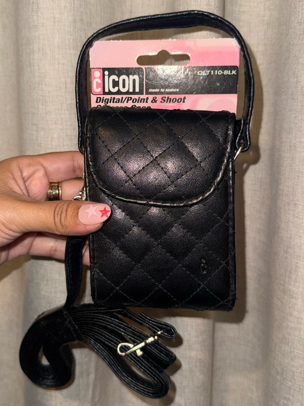 icon Quilted Black Crossbody digital camera Case with Wrist Strap NWT